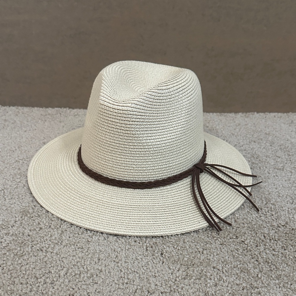 Beige Sun Hat with Brown Band
